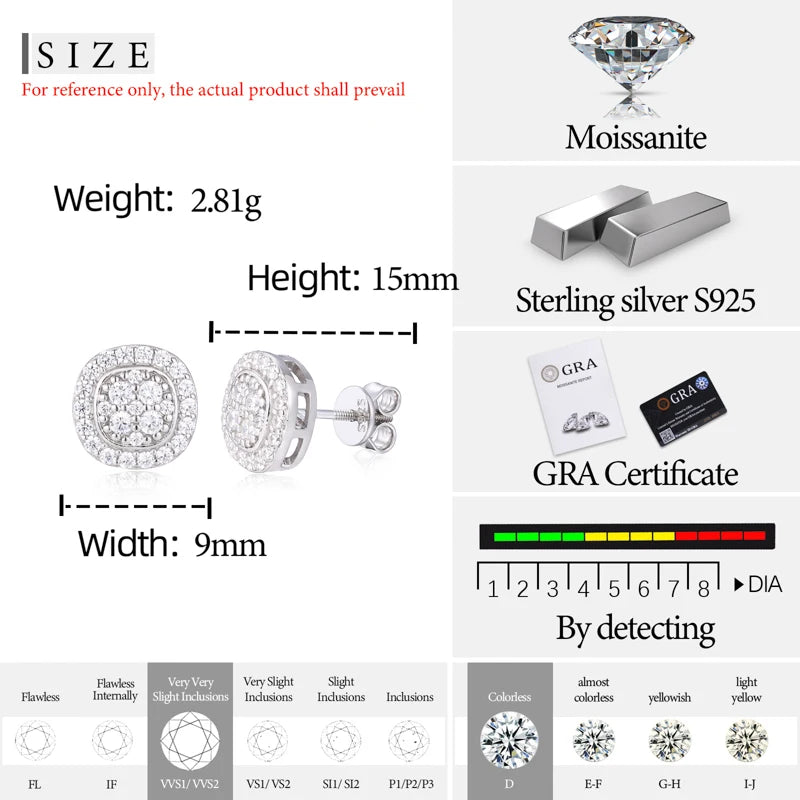 Moissanite Round Cluster Screw Back Stud Earrings, image 8