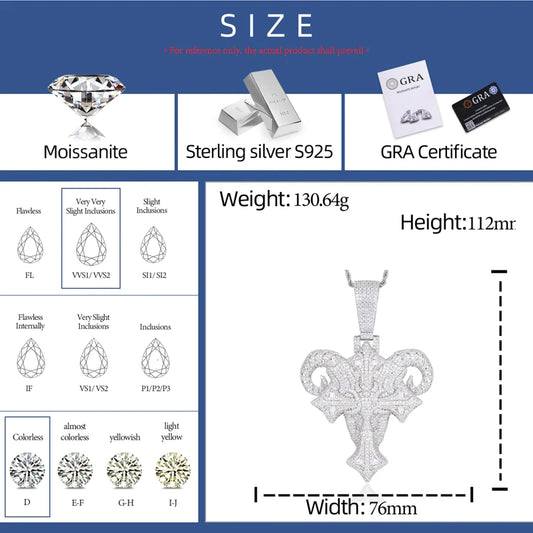 Iced Out Ram Head Cross Pendant Necklace for Men, image 3