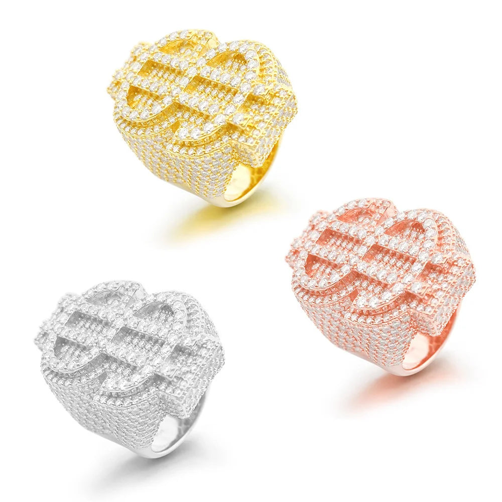 Iced Out Dollar Sign Ring for Men