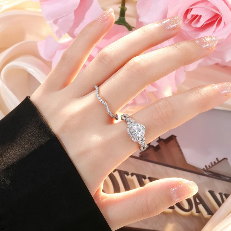 Round Cut Moissanite Heart Ring Set, image 6