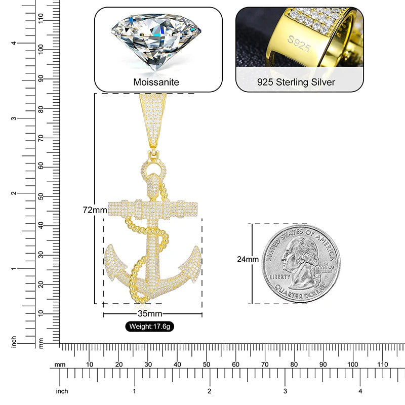 Iced Out Anchor Pendant Necklace for Men, image 4