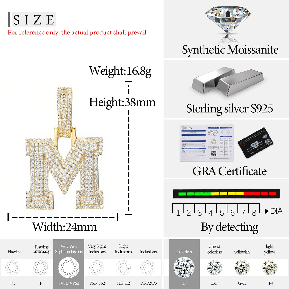 Moissanite Initial Pendant for Men, image 43
