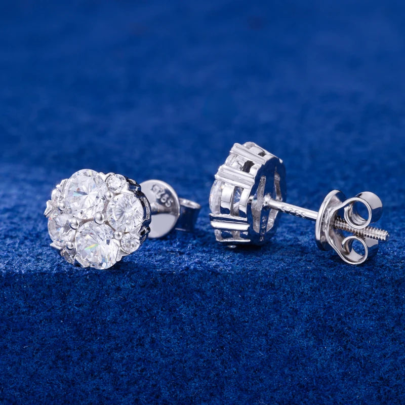 Moissanite Flower Cluster Stud Earrings, image 6