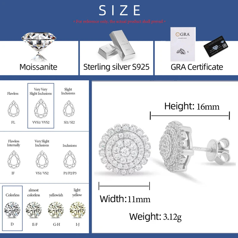 Moissanite Sunflower Cluster Stud Earrings, image 5