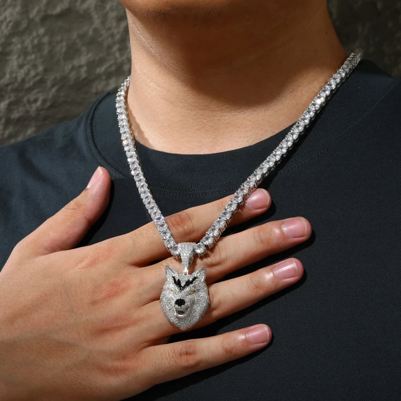 Iced Out 3D Wolf Head Pendant Necklace for Men, image 7