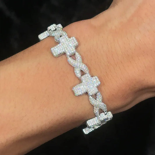 Iced Out Cross Link Bracelet for Men, image 6