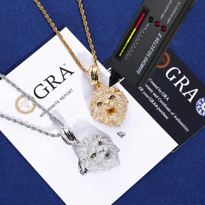 Iced Out Lion Head Pendant Necklace for Men, image 4