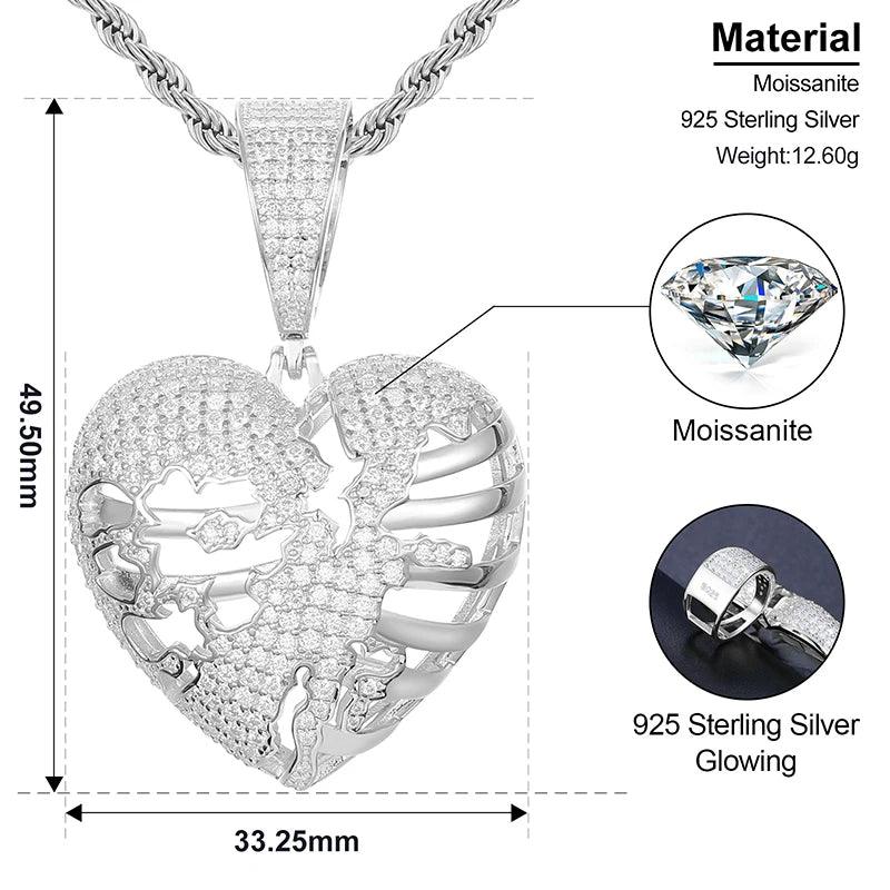 Iced Out Moissanite Hollow Heart Pendant Necklace for Men, image 4