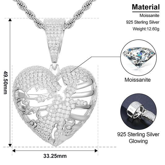 Iced Out Moissanite Hollow Heart Pendant Necklace for Men, image 4