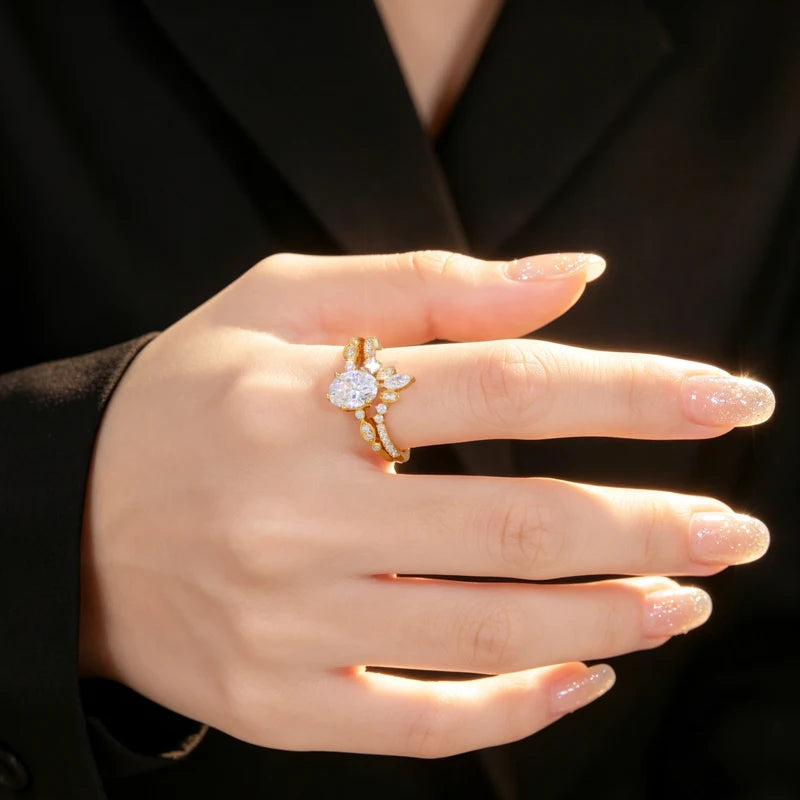 Oval Cut Moissanite Twist Ring Set, image 7