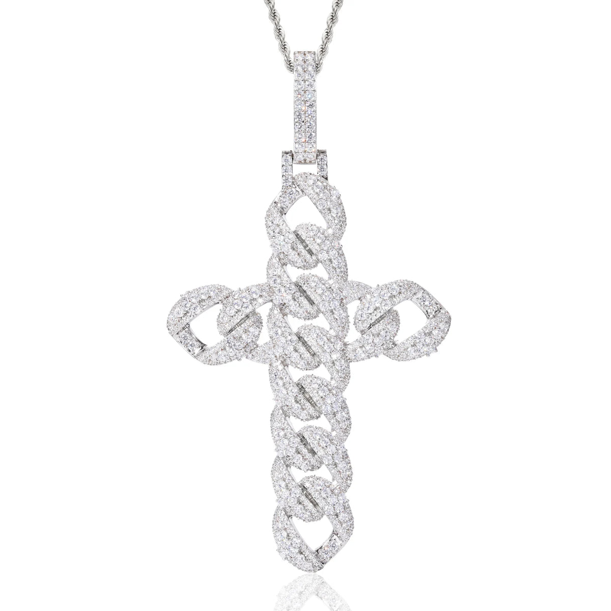 Iced Out Cuban Link Cross Pendant Necklace for Men