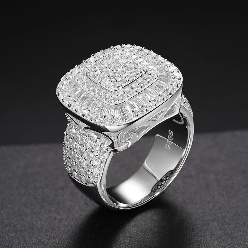 Iced Out Cushion Signet Ring for Men
