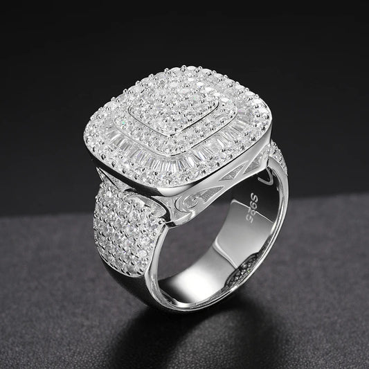 Iced Out Cushion Signet Ring for Men