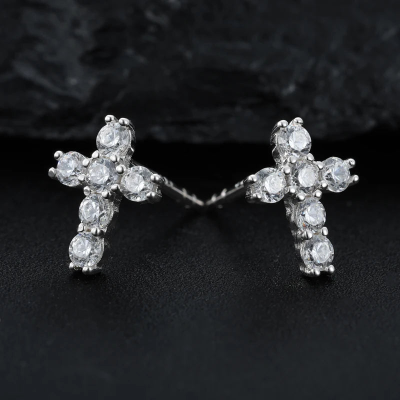 Moissanite Cross Stud Earrings for Men, image 2