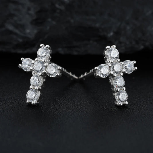 Moissanite Cross Stud Earrings for Men, image 2