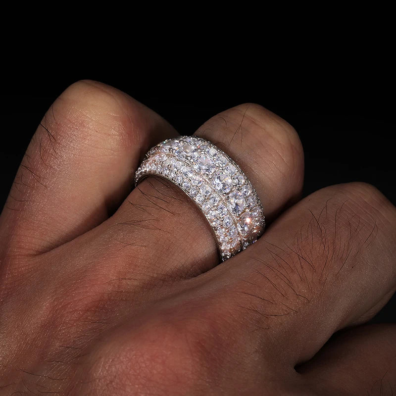 Three Row Pave Moissanite Band Ring for Men, image 6
