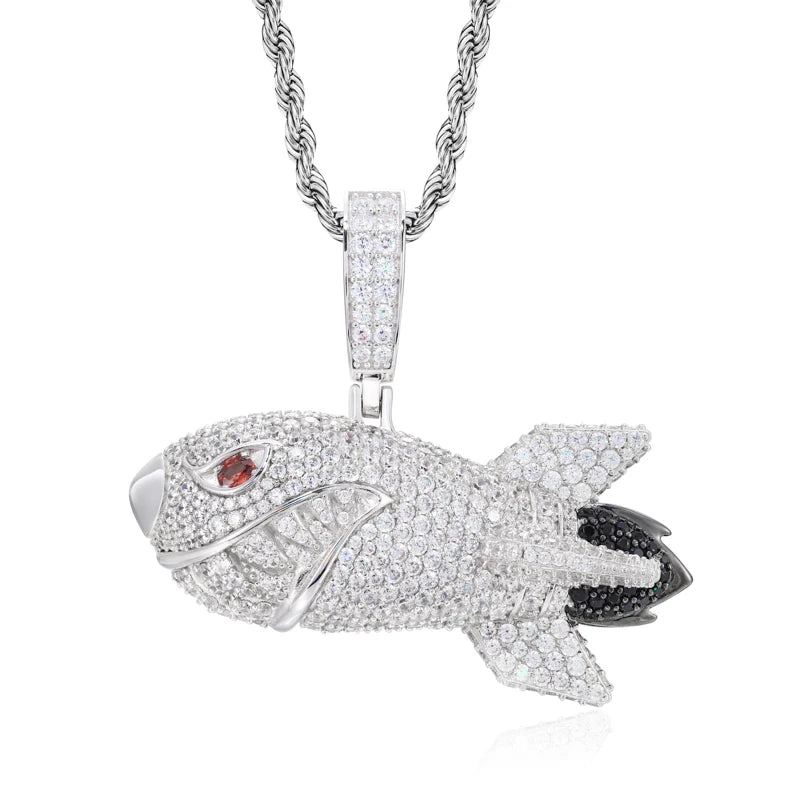 Iced Out Shark Pendant Necklace for Men