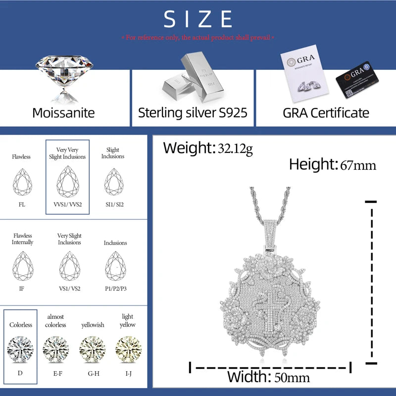 Iced Out Rose Cross Pendant Necklace for Men, image 3