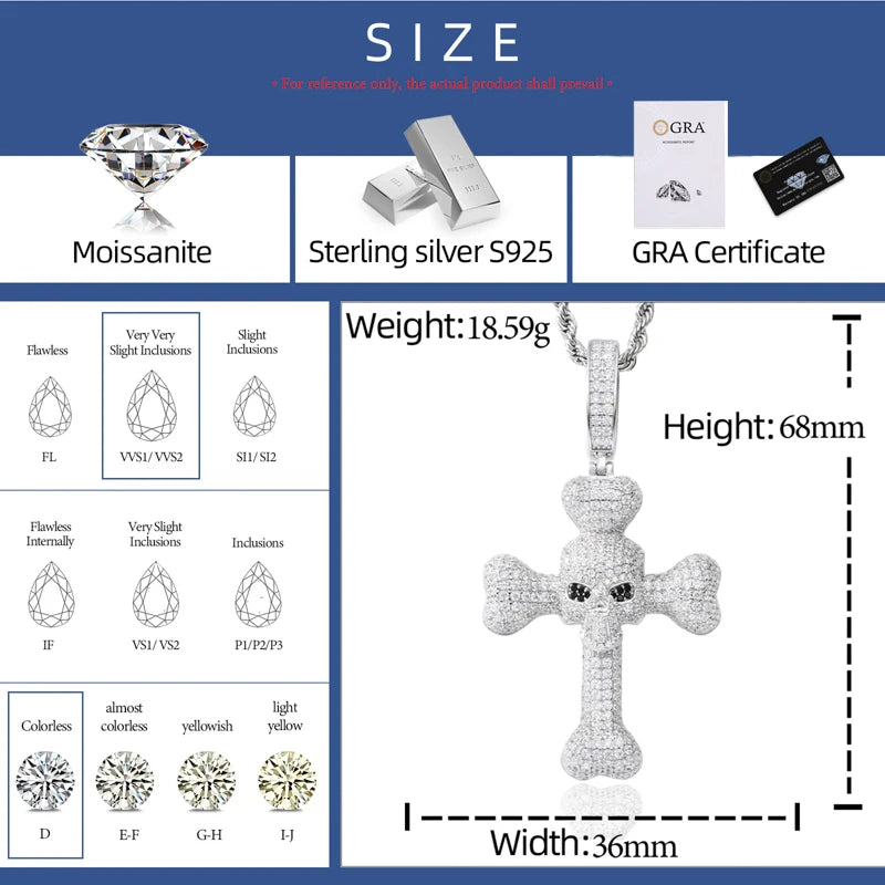 Iced Out Skull Cross Pendant Necklace for Men, image 3