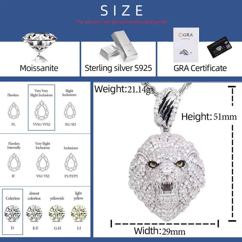Iced Out Lion Head Pendant Necklace for Men, image 3