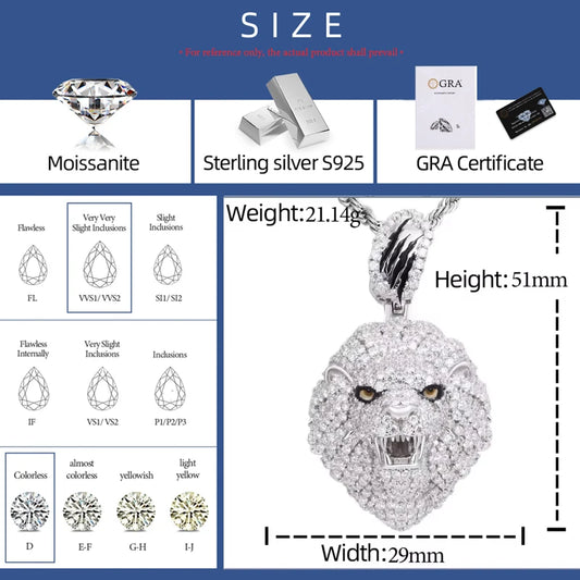Iced Out Lion Head Pendant Necklace for Men, image 3