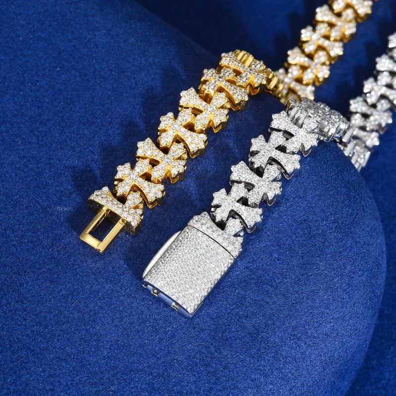 Iced Out Gothic Cross Link Bracelet for Men
