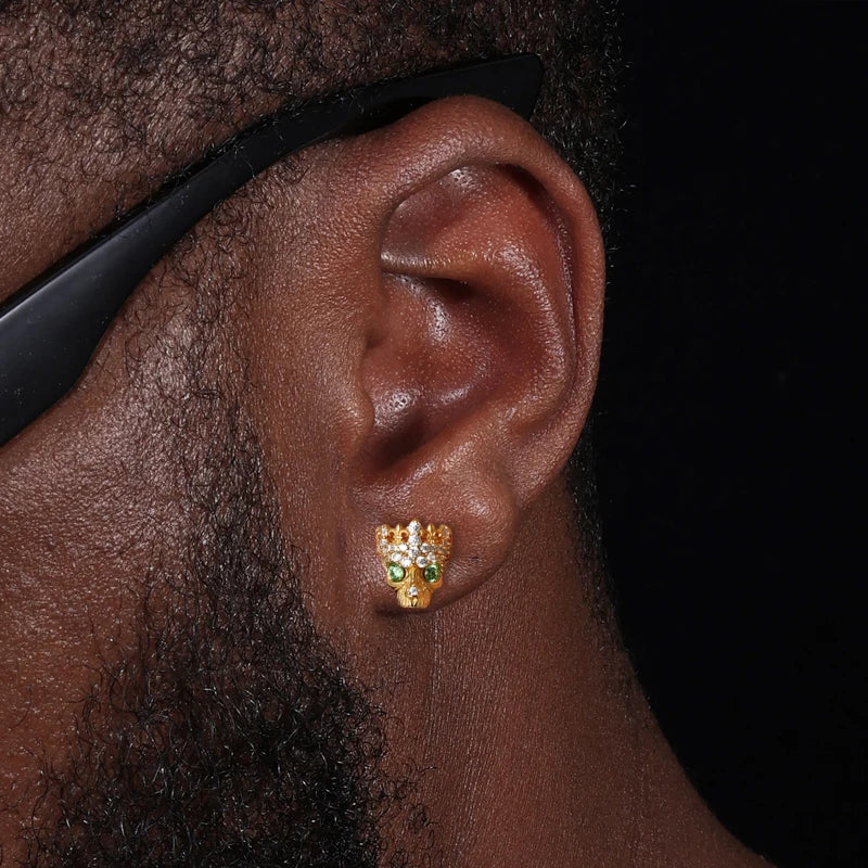 Iced Out Moissanite Skull Stud Earrings for Men, image 7
