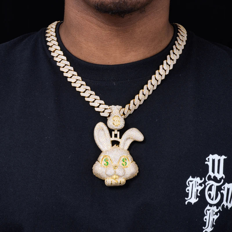 Iced Out Money Bag Rabbit Pendant Necklace for Men, image 6
