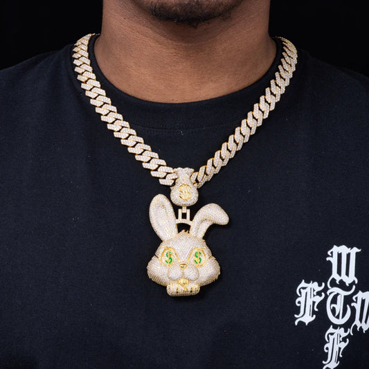 Iced Out Money Bag Rabbit Pendant Necklace for Men, image 6