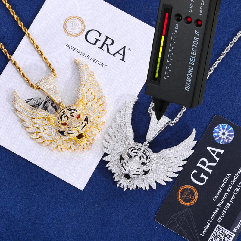 Iced Out Winged Tiger Head Pendant Necklace for Men, image 4