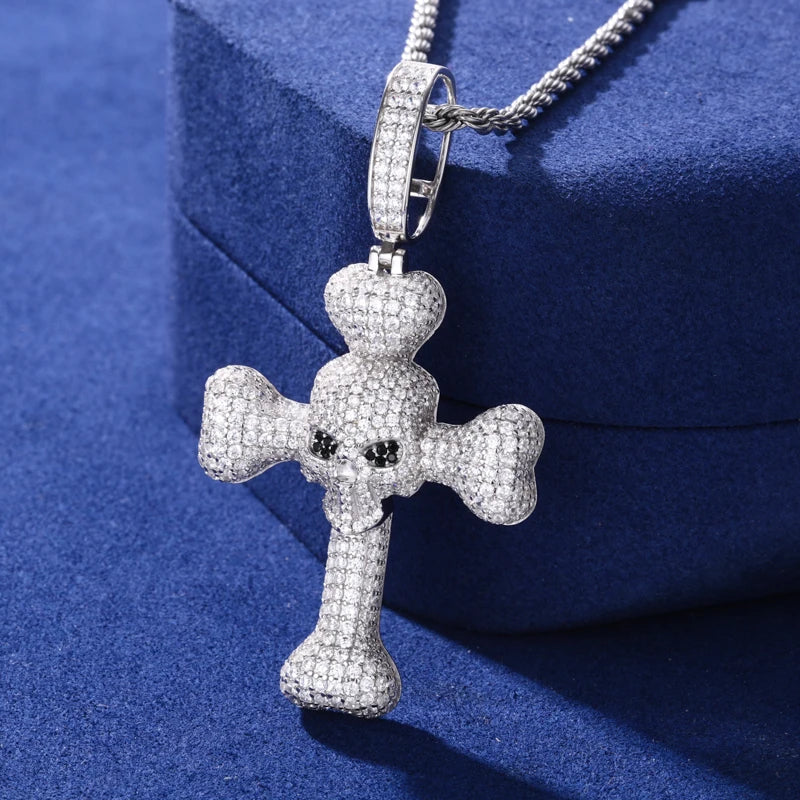 Iced Out Skull Cross Pendant Necklace for Men, image 5