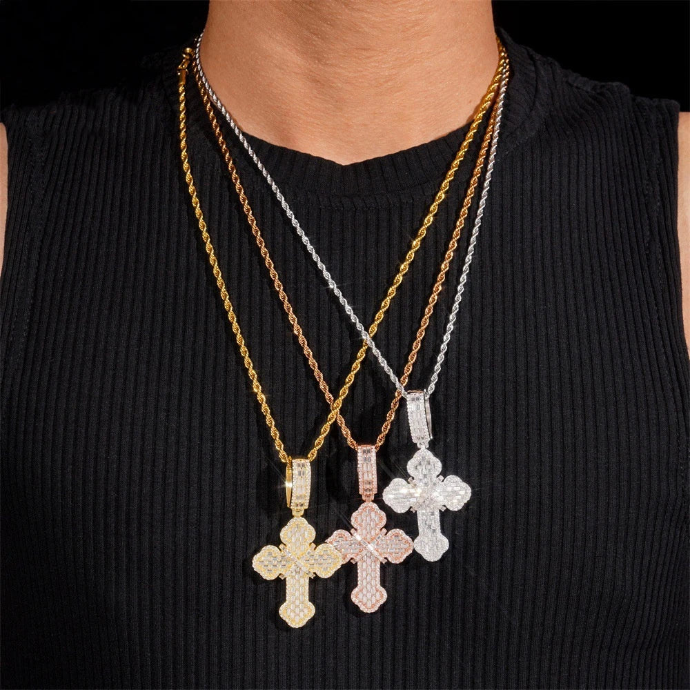 Baguette Moissanite Cross Pendant for Men, image 5