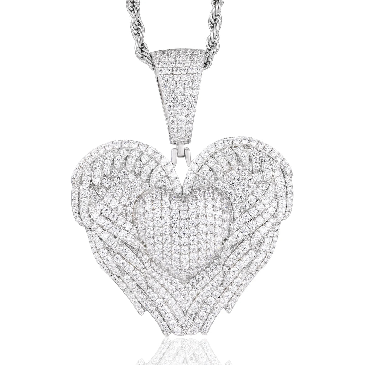 Iced Out Winged Heart Pendant Necklace