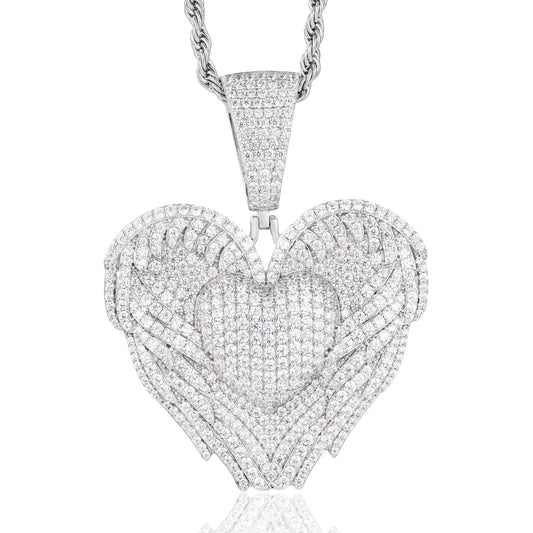 Iced Out Winged Heart Pendant Necklace