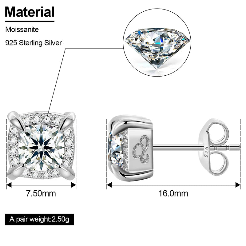 Round or Square Cut Moissanite Stud Earrings, image 4