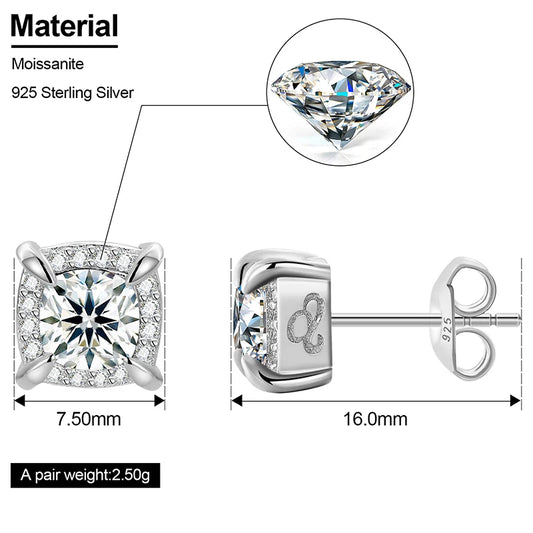 Round or Square Cut Moissanite Stud Earrings, image 4