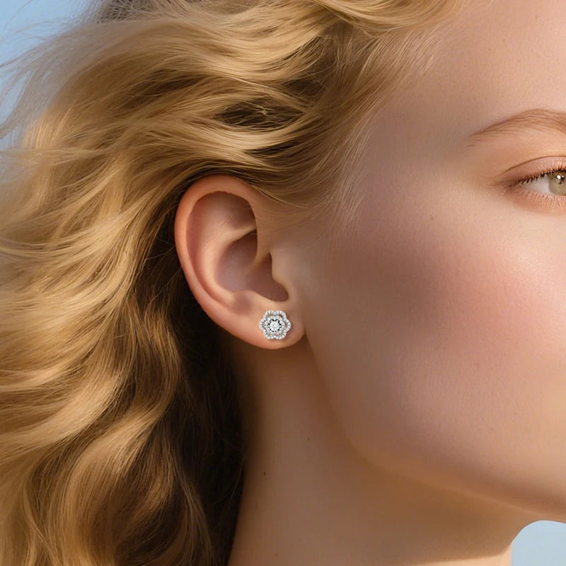 Moissanite Rose Flower Stud Earrings, image 8