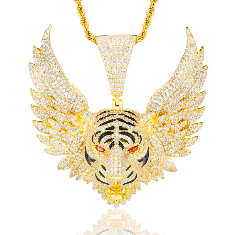Iced Out Winged Tiger Head Pendant Necklace for Men, image 8