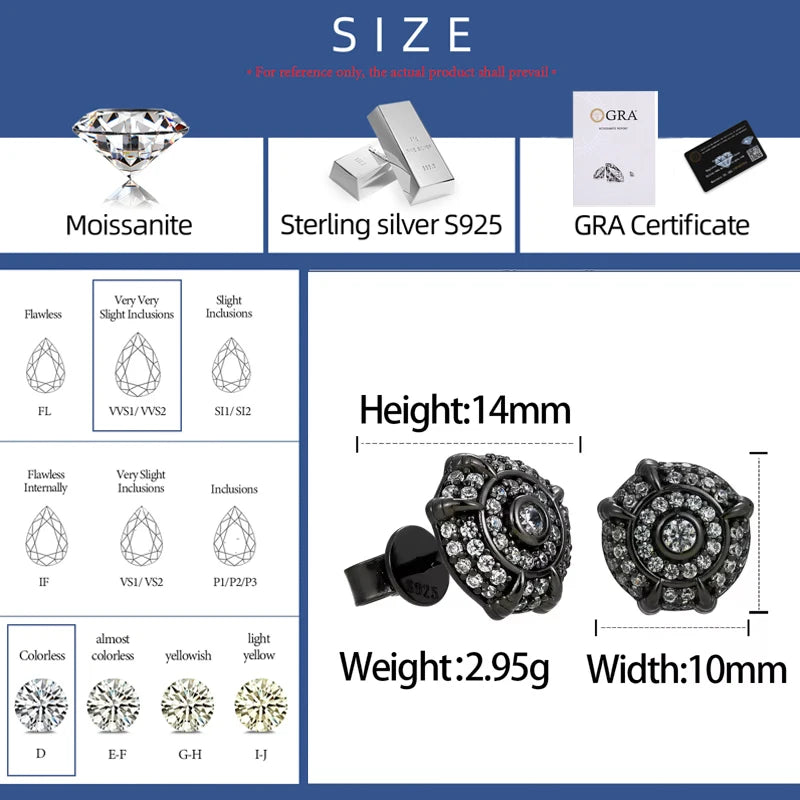 Moissanite Stud Earrings for Men, image 4