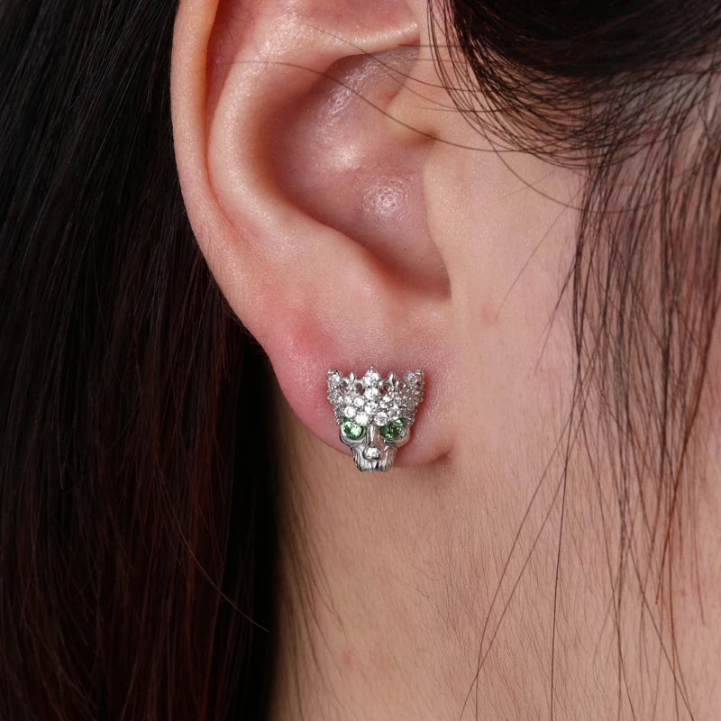 Iced Out Moissanite Skull Stud Earrings for Men, image 8