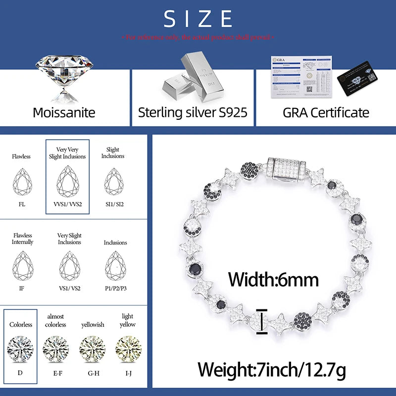 Iced Out Star and Moon Link Bracelet, image 4