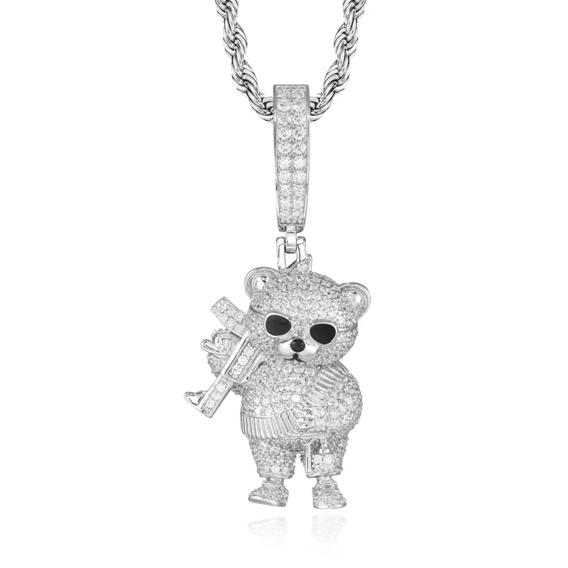 Iced Out Moissanite Bear Pendant Necklace for Men
