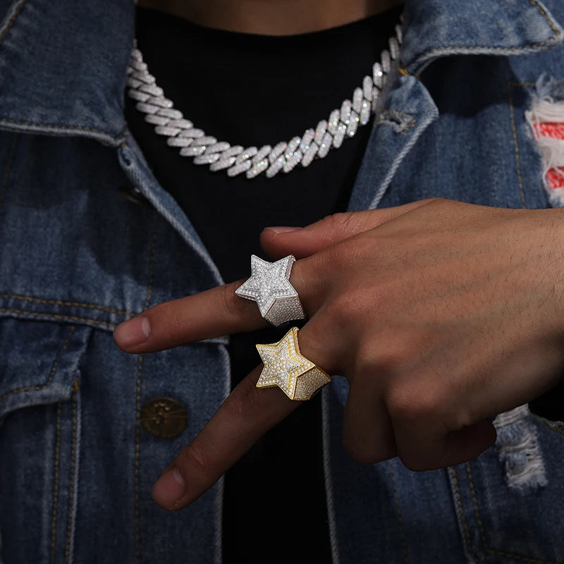 Iced Out Moissanite Star Ring for Men, image 3