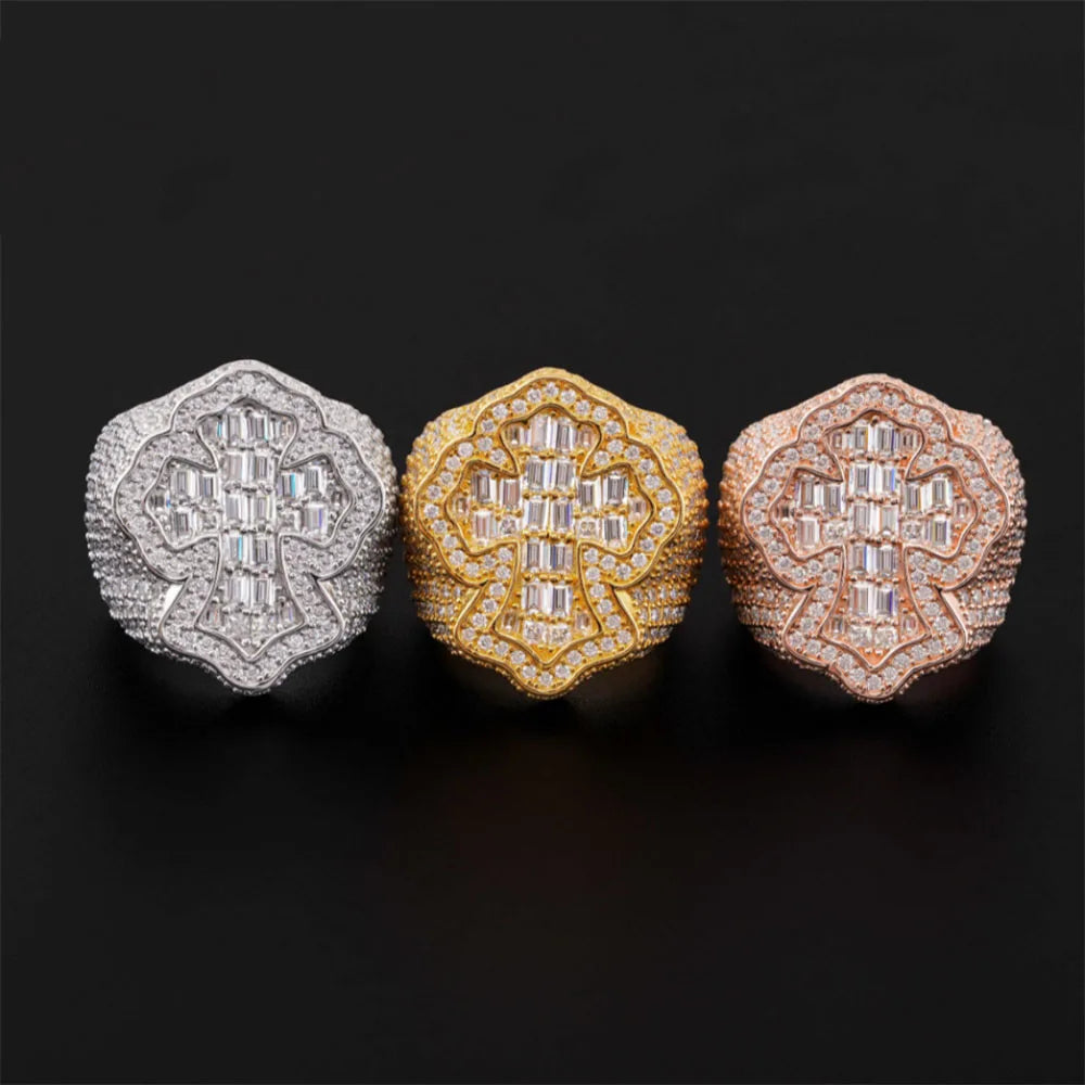Iced Out Baguette Cross Ring for Men, image 2