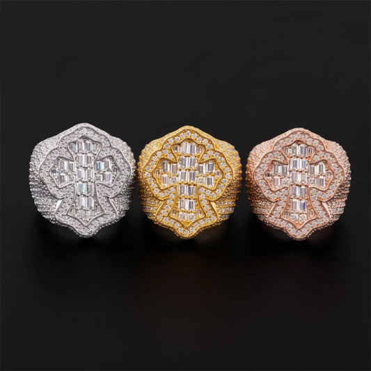 Iced Out Baguette Cross Ring for Men, image 2