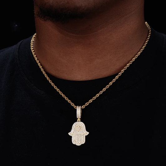 Iced Out Moissanite Hamsa Hand Pendant Necklace, image 6