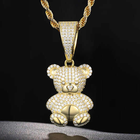 Iced Out Teddy Bear Pendant Necklace, image 5
