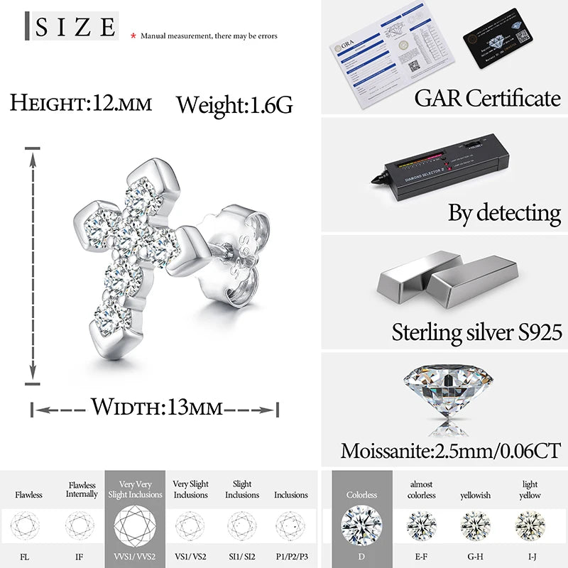 Moissanite Cross Stud Earrings, image 8