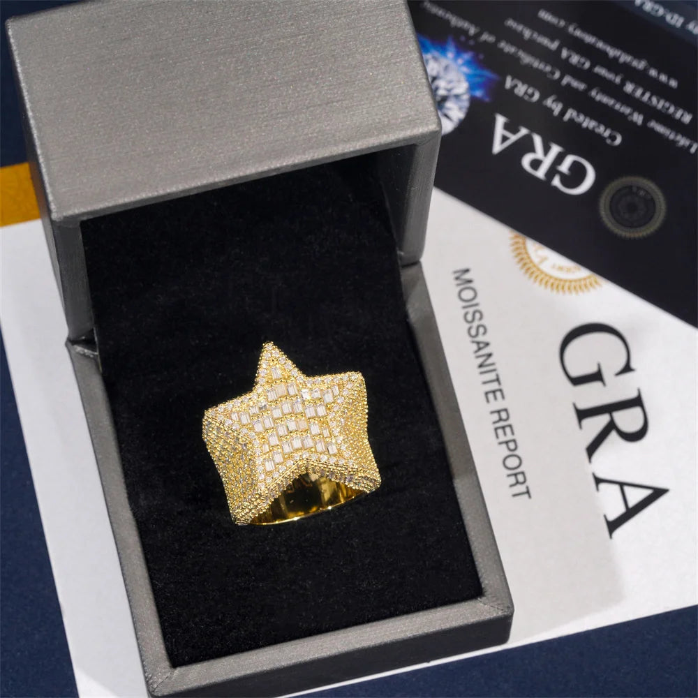 Iced Out Baguette Star Ring for Men, image 7