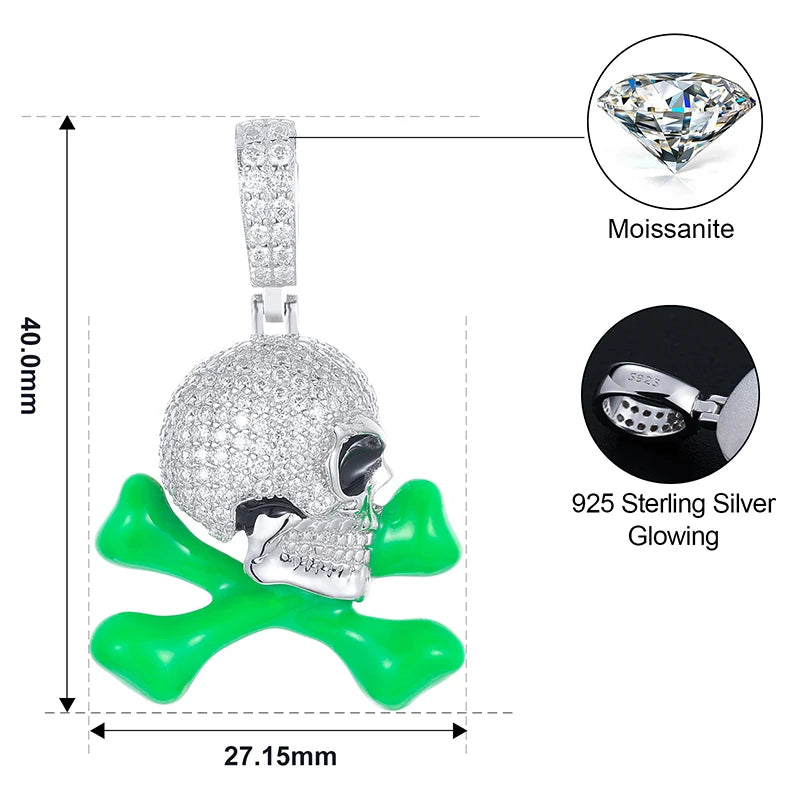 Glow in the Dark Enamel Skull and Crossbones Pendant Necklace for Men, image 4